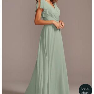 David’s Bridal Dusty Sage Flutter Sleeve Bridesmaid Wrap Dress
